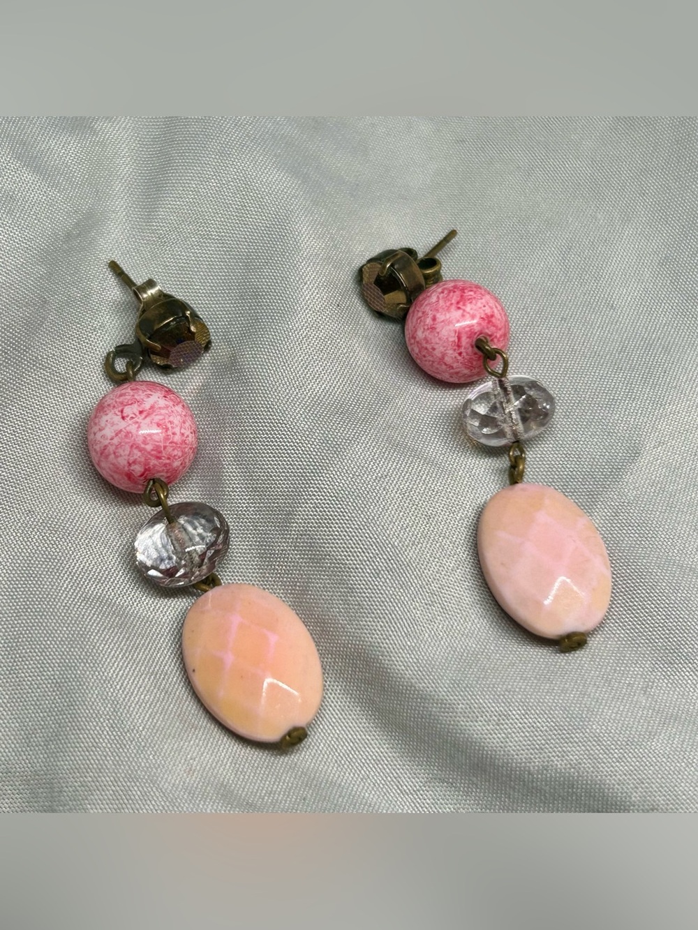 Vintage Pink Beaded Drop Earrings from Spain